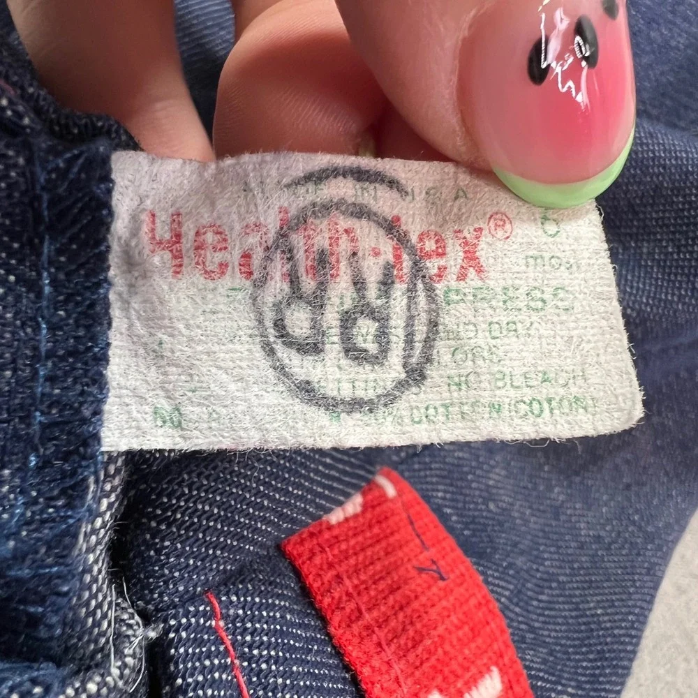 Health-tex Overalls Blue Denim Super Sport Red Graphic 70s Vintage 6 Months